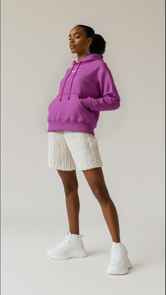 Model in purple hoodie