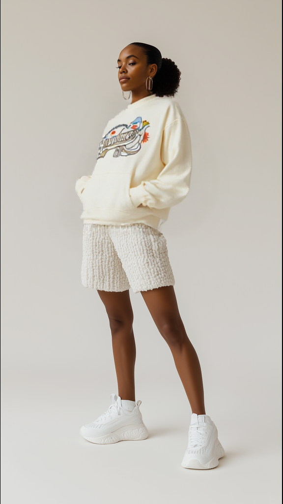 Model in white hoodie