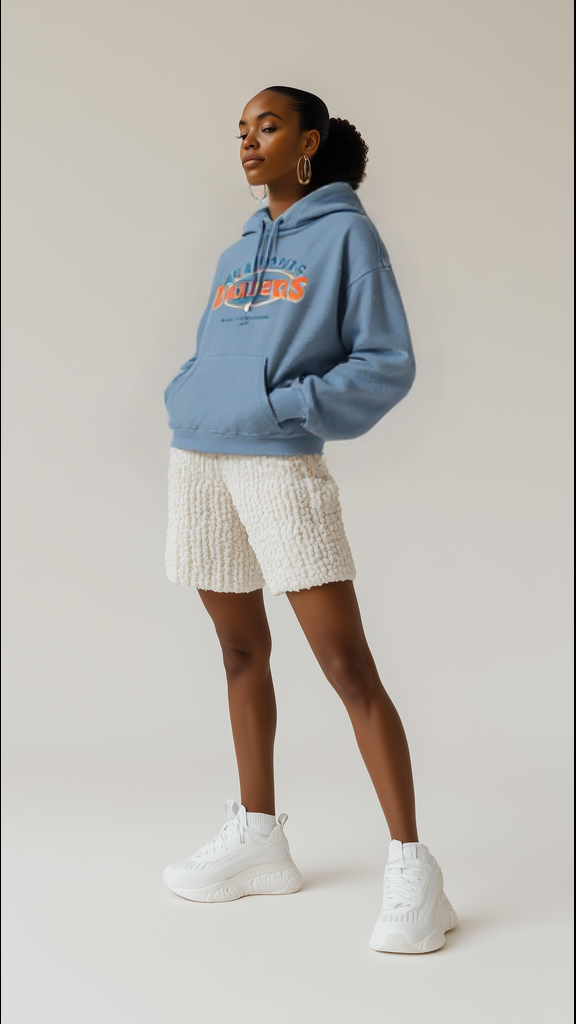 Model in white shorts